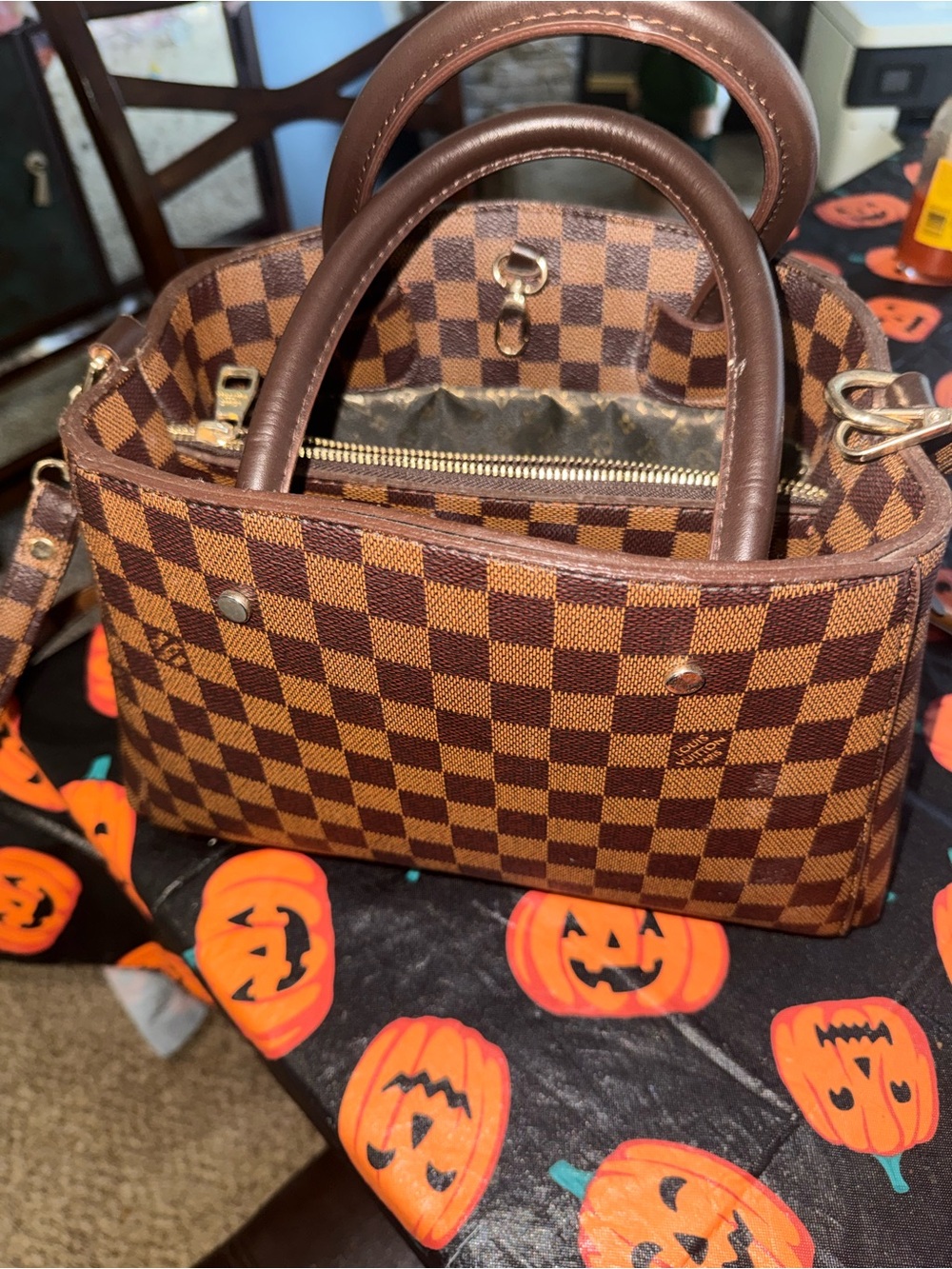 Classic Brown Checkered Satchel Handbag